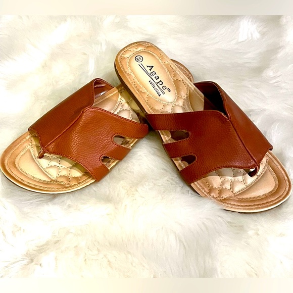 Agape Collection Leather Orthopedic Sandals Slides Flip Flops Thongs Shoes Tan - Picture 8 of 8
